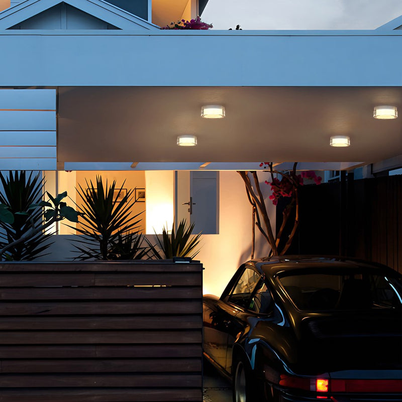 Alteck Sunspot 6in 1-Light Outdoor Flush Mount | Contemporary Brushed Stainless Steel and Clear Acrylic | Covered Patio | Model AFM0016-3CCT-W-BSS