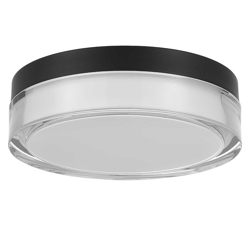 Alteck Sunspot 9in 1-Light LED Outdoor Flush Mount | Minimalist Sand Black Stainless Steel and Clear Acrylic | Porch | Model AFM0017-3CCT-W-BK