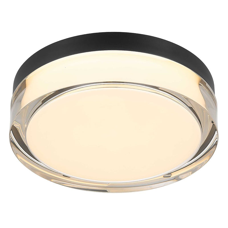Alteck Sunspot 9in 1-Light LED Outdoor Flush Mount | Minimalist Sand Black Stainless Steel and Clear Acrylic | Porch | Model AFM0017-3CCT-W-BK