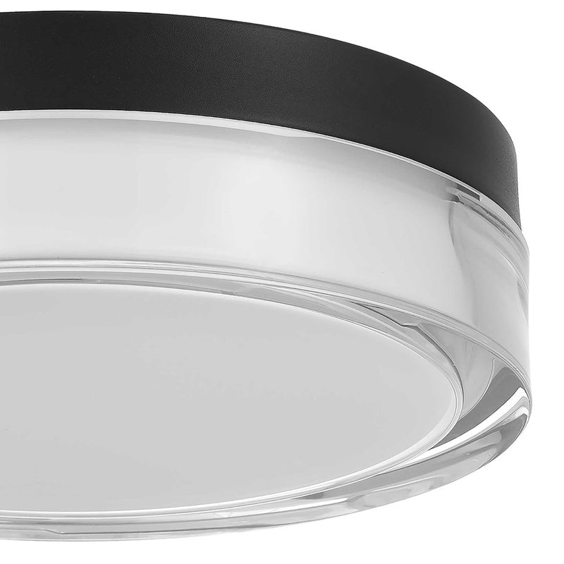 Alteck Sunspot 9in 1-Light LED Outdoor Flush Mount | Minimalist Sand Black Stainless Steel and Clear Acrylic | Porch | Model AFM0017-3CCT-W-BK