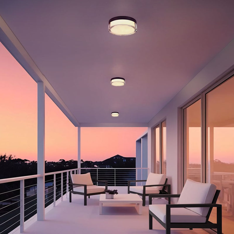 Alteck Sunspot 9in 1-Light LED Outdoor Flush Mount | Minimalist Sand Black Stainless Steel and Clear Acrylic | Porch | Model AFM0017-3CCT-W-BK