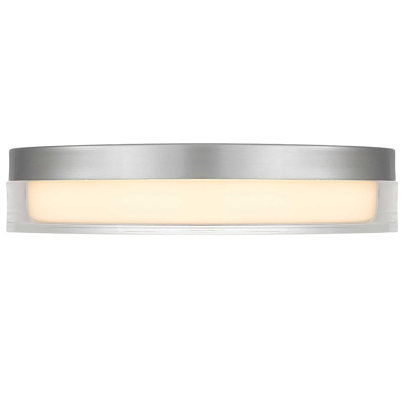 Alteck Sunspot 12in 1-Light LED Outdoor Flush Mount | Contemporary Brushed Stainless Steel and Frosted Acrylic | Entryway | Model AFM0018-3CCT-W-BSS