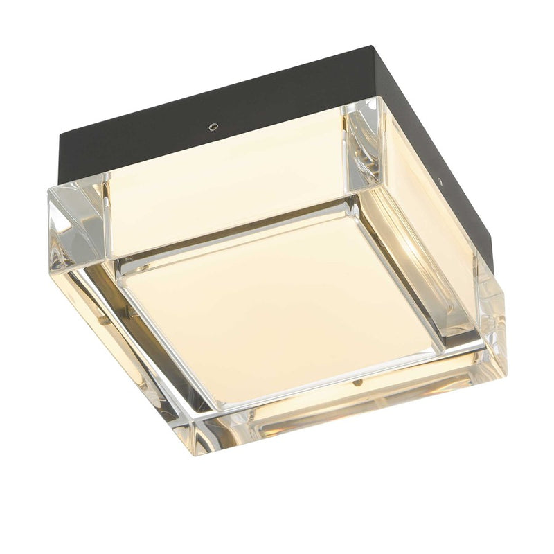 Alteck Box 5in 1-Light LED Outdoor Flush Mount | Contemporary Sand Black Stainless Steel and Acrylic | Covered Patio | Model AFM0019-3CCT-W-BK