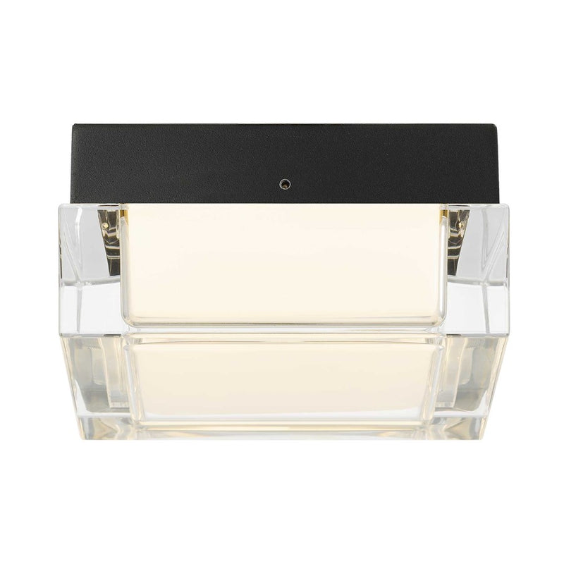 Alteck Box 5in 1-Light LED Outdoor Flush Mount | Contemporary Sand Black Stainless Steel and Acrylic | Covered Patio | Model AFM0019-3CCT-W-BK