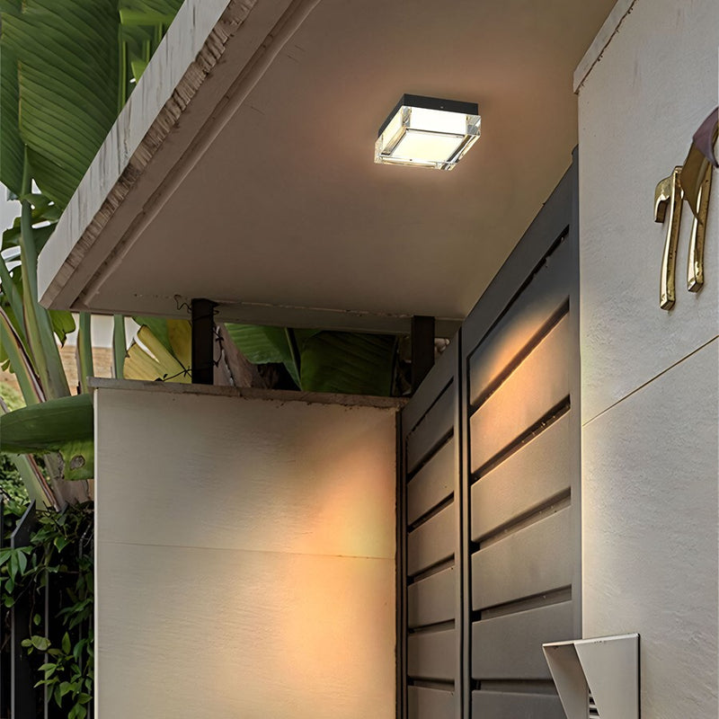 Alteck Box 5in 1-Light LED Outdoor Flush Mount | Contemporary Sand Black Stainless Steel and Acrylic | Covered Patio | Model AFM0019-3CCT-W-BK