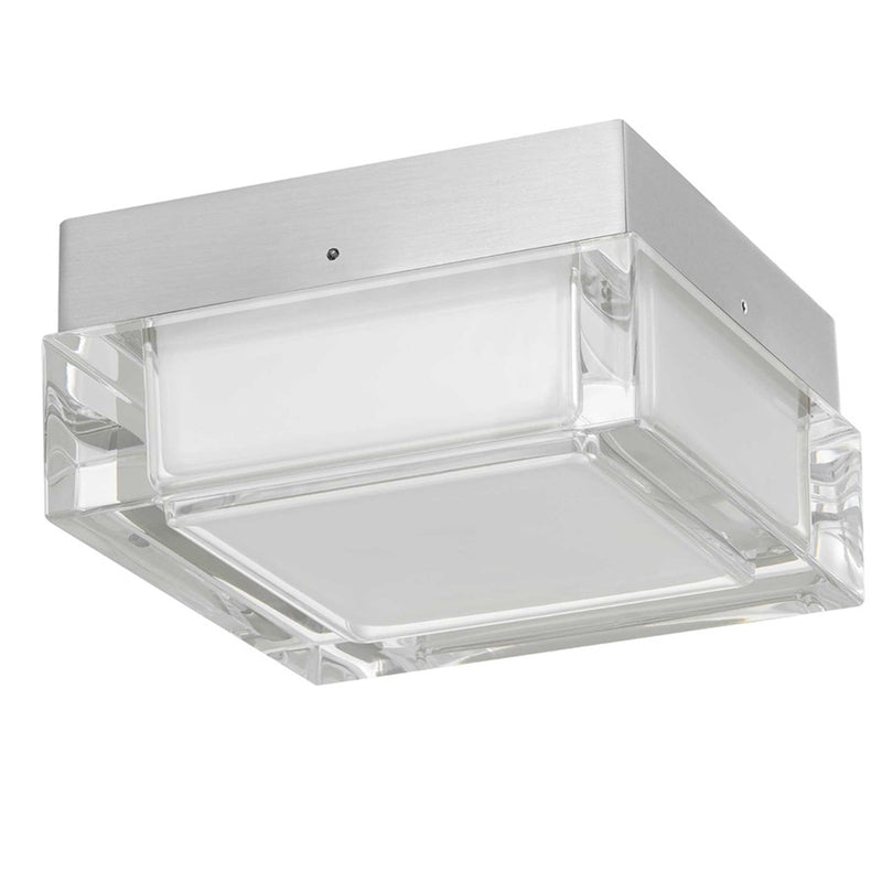 Alteck Box 5in 1-Light LED Outdoor Flush Mount | Contemporary Brushed Stainless Steel and Clear Acrylic | Entryway & Patio | Model AFM0019-3CCT-W-BSS