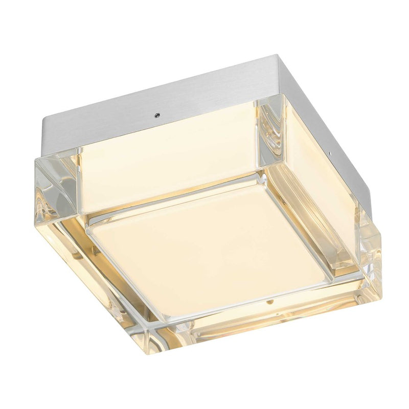 Alteck Box 5in 1-Light LED Outdoor Flush Mount | Contemporary Brushed Stainless Steel and Clear Acrylic | Entryway & Patio | Model AFM0019-3CCT-W-BSS