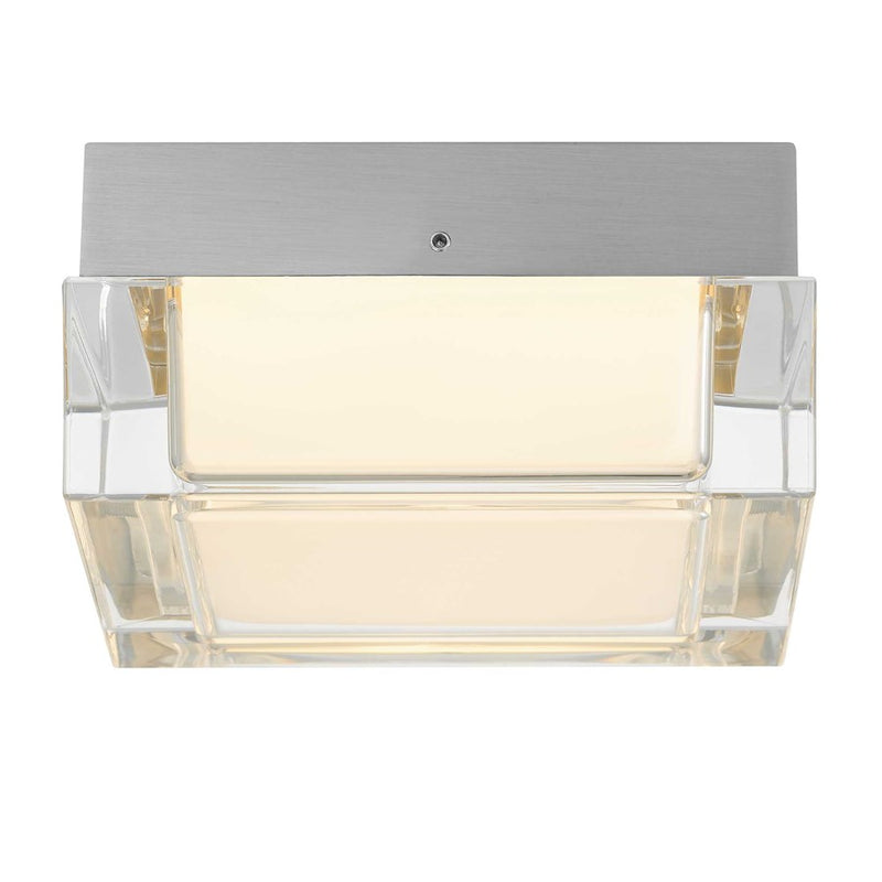 Alteck Box 5in 1-Light LED Outdoor Flush Mount | Contemporary Brushed Stainless Steel and Clear Acrylic | Entryway & Patio | Model AFM0019-3CCT-W-BSS