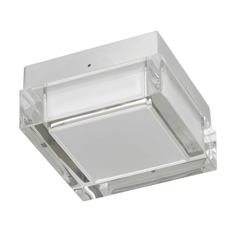 Alteck Box 5in 1-Light LED Outdoor Flush Mount | Contemporary Brushed Stainless Steel and Clear Acrylic | Entryway & Patio | Model AFM0019-3CCT-W-BSS