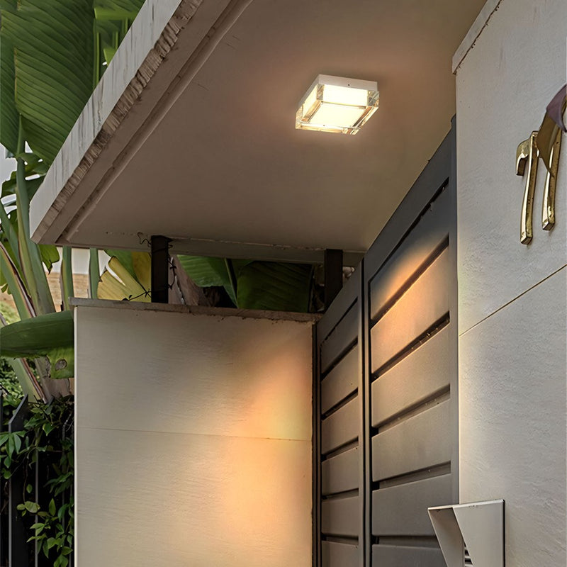 Alteck Box 5in 1-Light LED Outdoor Flush Mount | Contemporary Brushed Stainless Steel and Clear Acrylic | Entryway & Patio | Model AFM0019-3CCT-W-BSS
