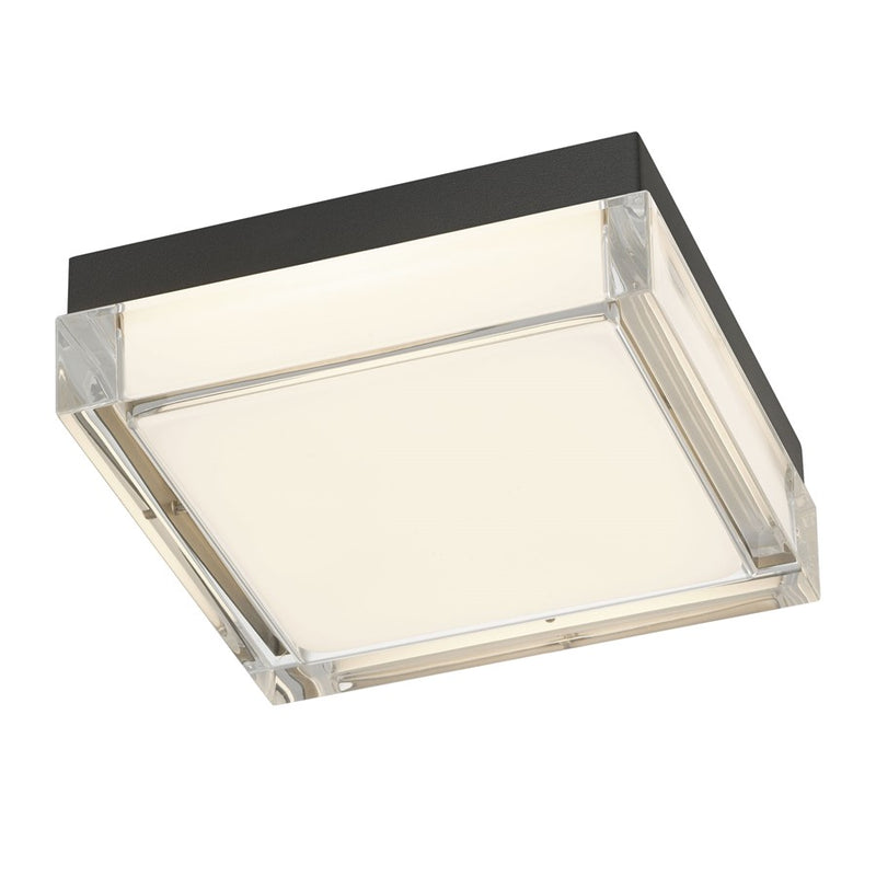 Alteck Box 8in 1-Light LED Outdoor Flush Mount | Modern Sand Black Stainless Steel and Clear Acrylic | Porch & Hallway | Model AFM0020-3CCT-W-BK