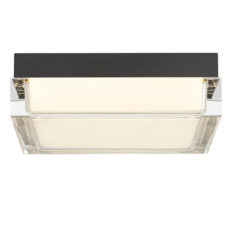Alteck Box 8in 1-Light LED Outdoor Flush Mount | Modern Sand Black Stainless Steel and Clear Acrylic | Porch & Hallway | Model AFM0020-3CCT-W-BK