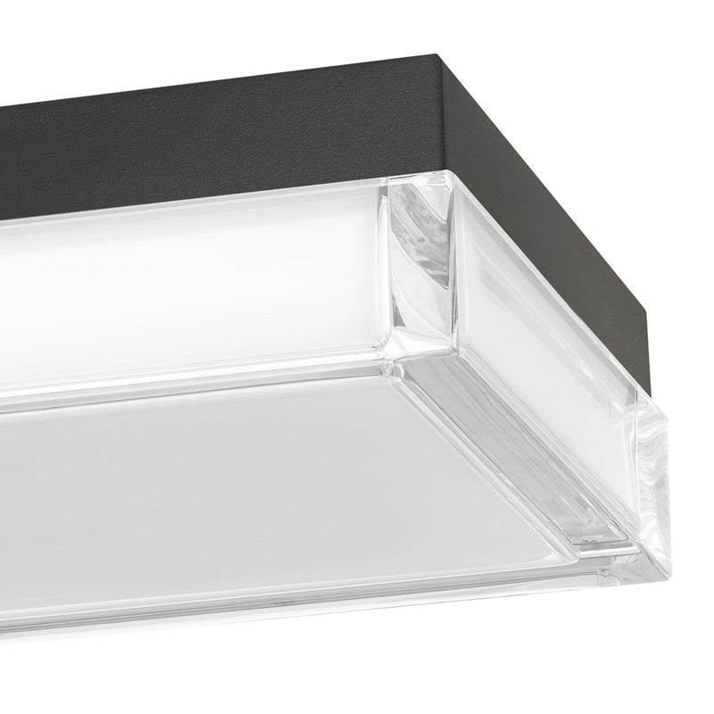 Alteck Box 8in 1-Light LED Outdoor Flush Mount | Modern Sand Black Stainless Steel and Clear Acrylic | Porch & Hallway | Model AFM0020-3CCT-W-BK