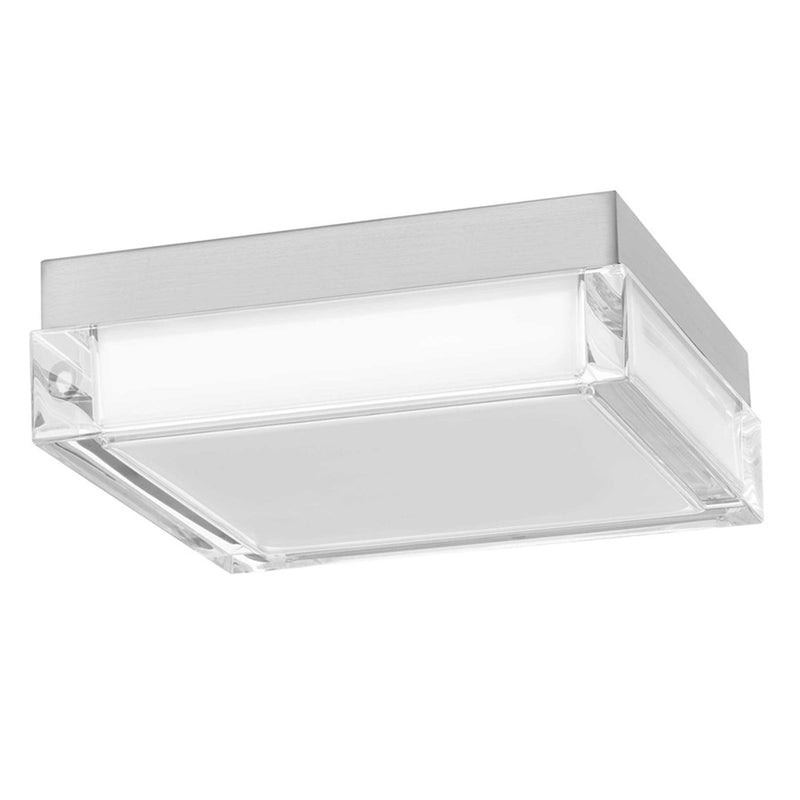 Alteck Box 8in 1-Light Outdoor Flush Mount | Contemporary Brushed Stainless Steel and Clear Acrylic | Entryway & Patio | Model AFM0020-3CCT-W-BSS