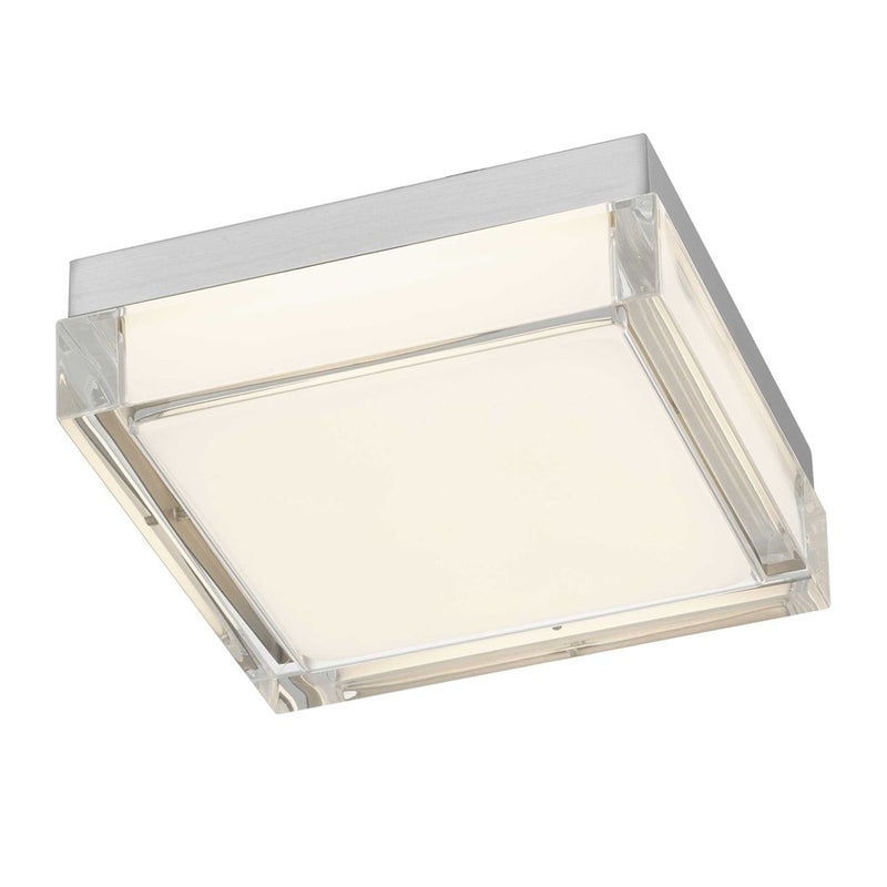 Alteck Box 8in 1-Light Outdoor Flush Mount | Contemporary Brushed Stainless Steel and Clear Acrylic | Entryway & Patio | Model AFM0020-3CCT-W-BSS