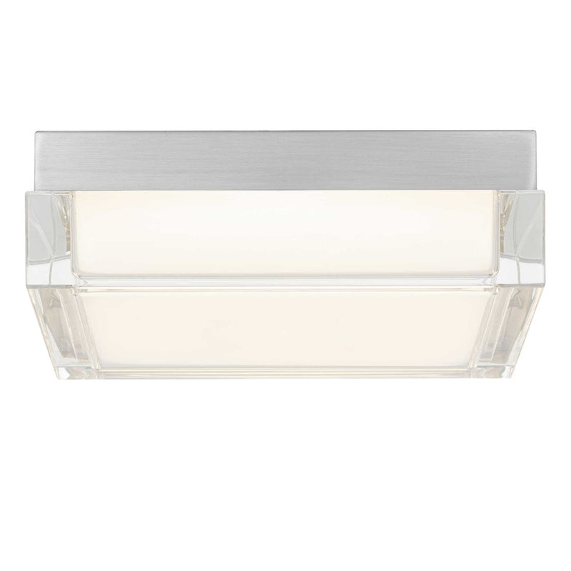 Alteck Box 8in 1-Light Outdoor Flush Mount | Contemporary Brushed Stainless Steel and Clear Acrylic | Entryway & Patio | Model AFM0020-3CCT-W-BSS