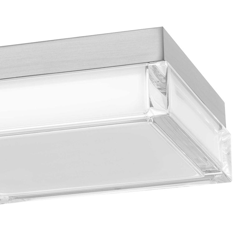 Alteck Box 8in 1-Light Outdoor Flush Mount | Contemporary Brushed Stainless Steel and Clear Acrylic | Entryway & Patio | Model AFM0020-3CCT-W-BSS