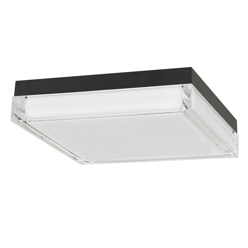 Alteck Box 11in 1-Light Outdoor Flush Mount | Contemporary Sand Black Stainless Steel and Clear Acrylic | Covered Patio | Model AFM0021-3CCT-W-BK