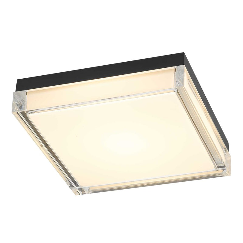 Alteck Box 11in 1-Light Outdoor Flush Mount | Contemporary Sand Black Stainless Steel and Clear Acrylic | Covered Patio | Model AFM0021-3CCT-W-BK