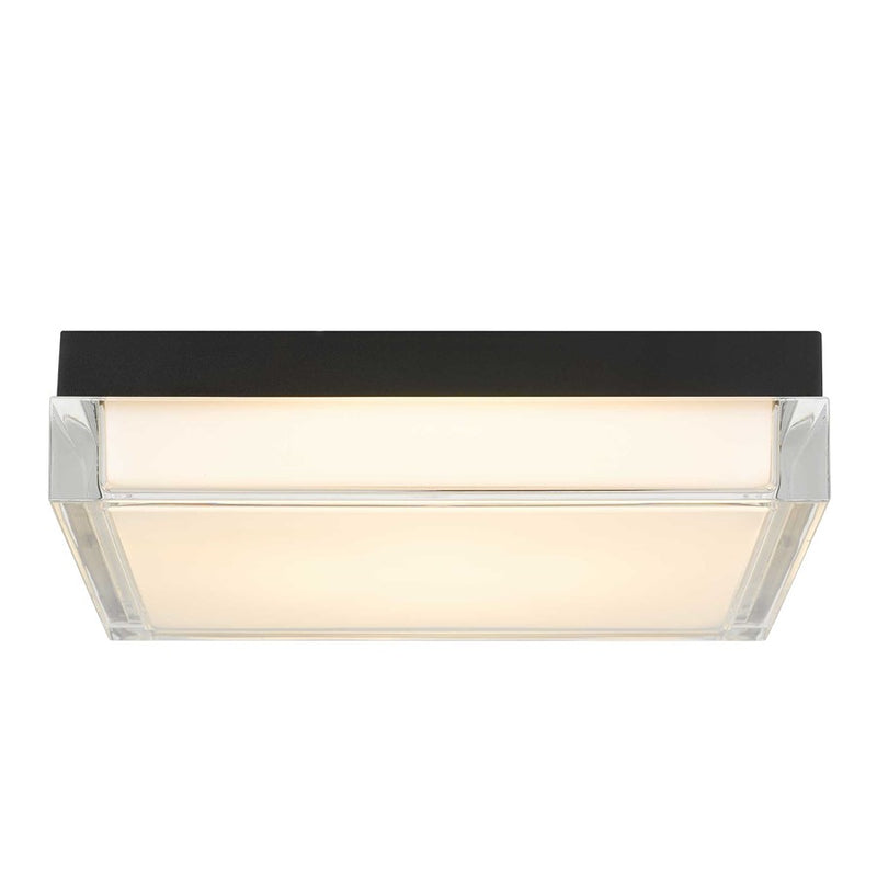 Alteck Box 11in 1-Light Outdoor Flush Mount | Contemporary Sand Black Stainless Steel and Clear Acrylic | Covered Patio | Model AFM0021-3CCT-W-BK