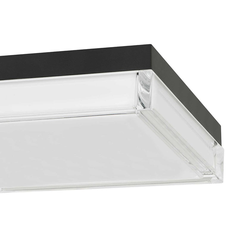 Alteck Box 11in 1-Light Outdoor Flush Mount | Contemporary Sand Black Stainless Steel and Clear Acrylic | Covered Patio | Model AFM0021-3CCT-W-BK