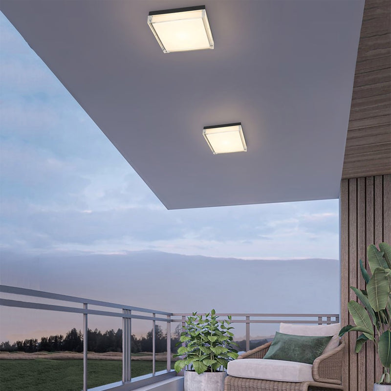 Alteck Box 11in 1-Light Outdoor Flush Mount | Contemporary Sand Black Stainless Steel and Clear Acrylic | Covered Patio | Model AFM0021-3CCT-W-BK