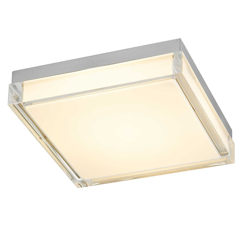 Alteck Box 11in LED Outdoor Flush Mount | Contemporary Brushed Stainless Steel and Clear Acrylic | Entryway & Covered | Model AFM0021-3CCT-W-BSS