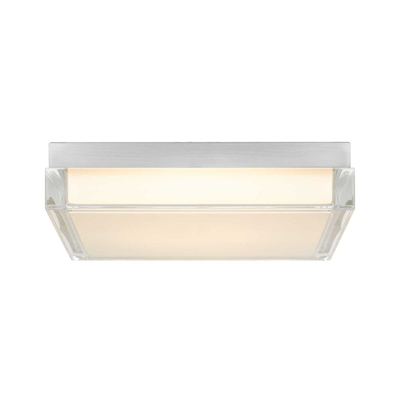 Alteck Box 11in LED Outdoor Flush Mount | Contemporary Brushed Stainless Steel and Clear Acrylic | Entryway & Covered | Model AFM0021-3CCT-W-BSS