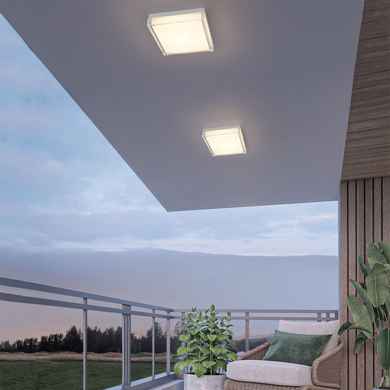 Alteck Box 11in LED Outdoor Flush Mount | Contemporary Brushed Stainless Steel and Clear Acrylic | Entryway & Covered | Model AFM0021-3CCT-W-BSS