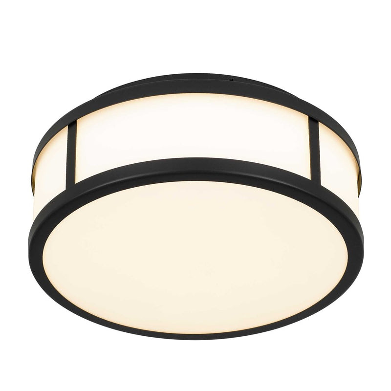 Alteck Panel Round 10in 1-Light Outdoor Flush Mount | Contemporary Sand Black and Etched White Glass | Covered Patio | Model AFM0022-3CCT-W-BK