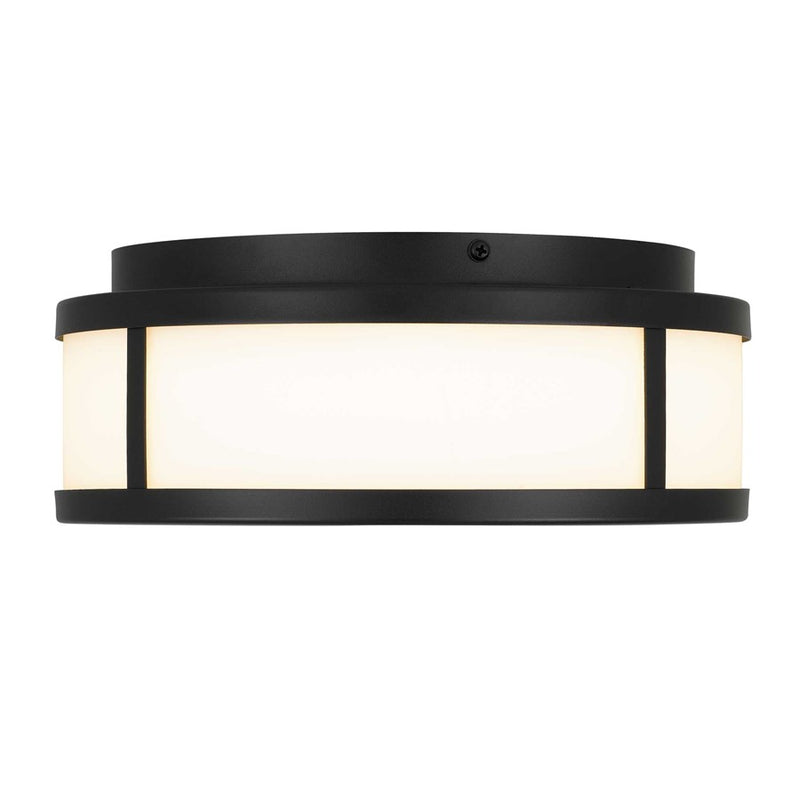 Alteck Panel Round 10in 1-Light Outdoor Flush Mount | Contemporary Sand Black and Etched White Glass | Covered Patio | Model AFM0022-3CCT-W-BK