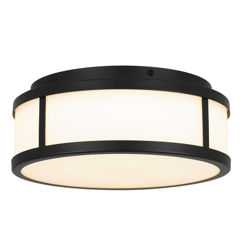 Alteck Panel Round 10in 1-Light Outdoor Flush Mount | Contemporary Sand Black and Etched White Glass | Covered Patio | Model AFM0022-3CCT-W-BK
