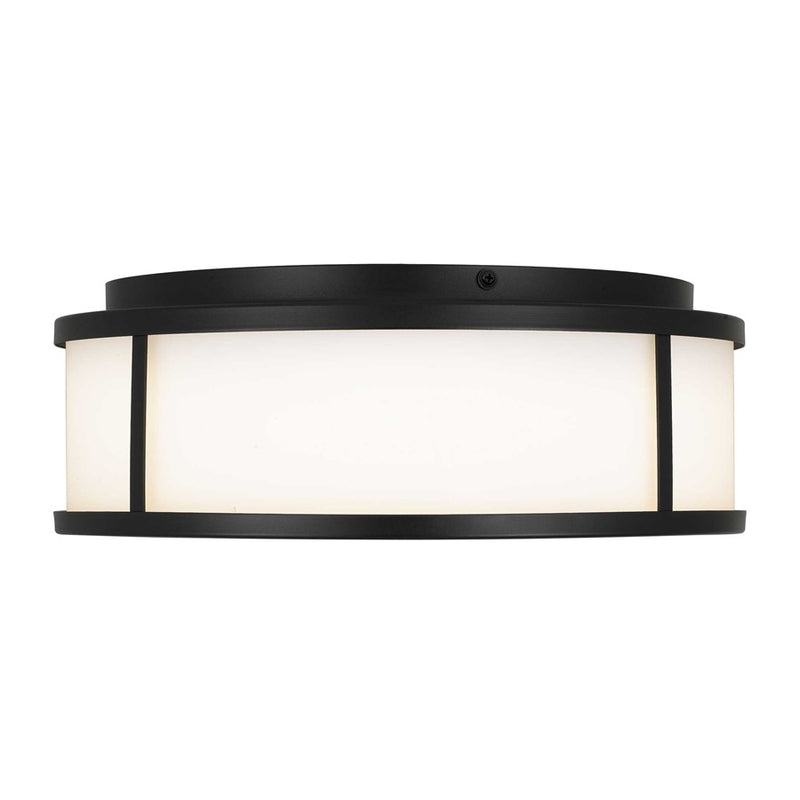 Alteck Panel Round 14in 1-Light LED Outdoor Flush Mount | Contemporary Sand Black Stainless Steel | Covered Patio | Model AFM0023-3CCT-W-BK