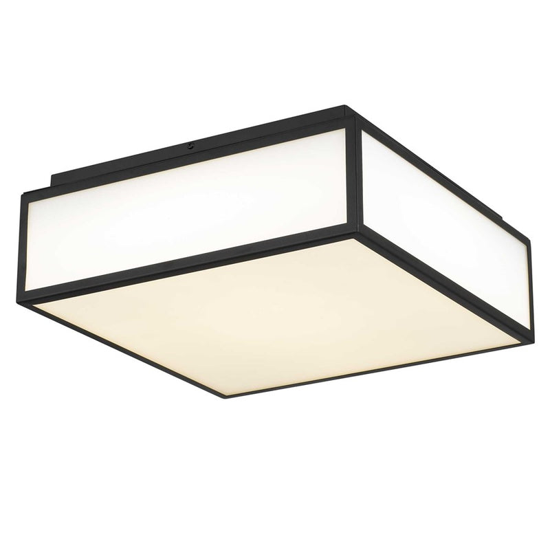 Alteck Panel Square 14in 1-Light Outdoor Flush Mount | Contemporary Sand Black Stainless Steel and Etched White Glass | Model AFM0025-3CCT-W-BK
