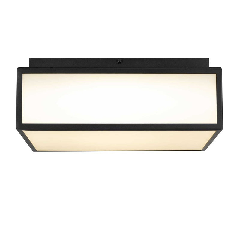 Alteck Panel Square 14in 1-Light Outdoor Flush Mount | Contemporary Sand Black Stainless Steel and Etched White Glass | Model AFM0025-3CCT-W-BK