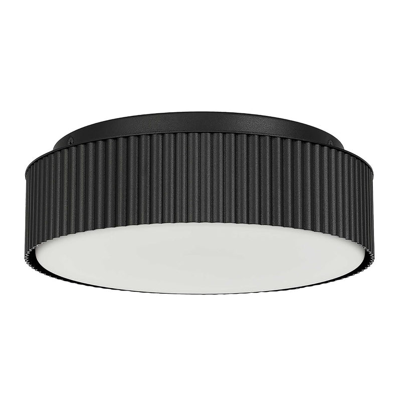 Alteck Channel 9in 1-Light LED Outdoor Flush Mount | Art Deco Sand Black Aluminum and Etched White Opal Glass | Porch | Model AFM0064-5CCT-W-BK