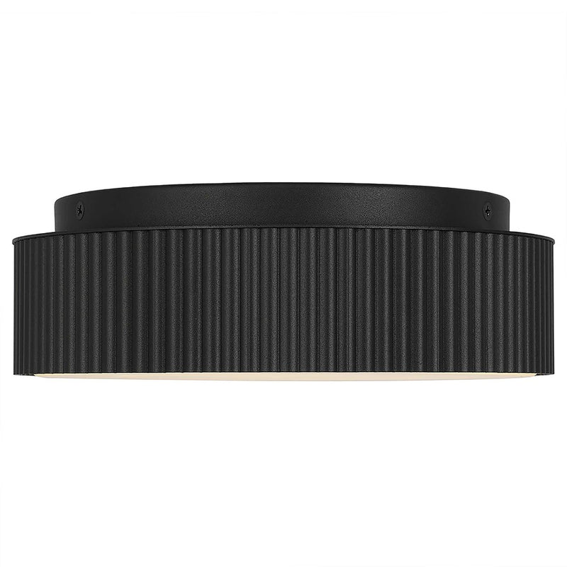 Alteck Channel 9in 1-Light LED Outdoor Flush Mount | Art Deco Sand Black Aluminum and Etched White Opal Glass | Porch | Model AFM0064-5CCT-W-BK