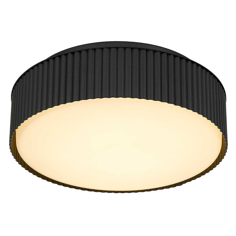 Alteck Channel 9in 1-Light LED Outdoor Flush Mount | Art Deco Sand Black Aluminum and Etched White Opal Glass | Porch | Model AFM0064-5CCT-W-BK