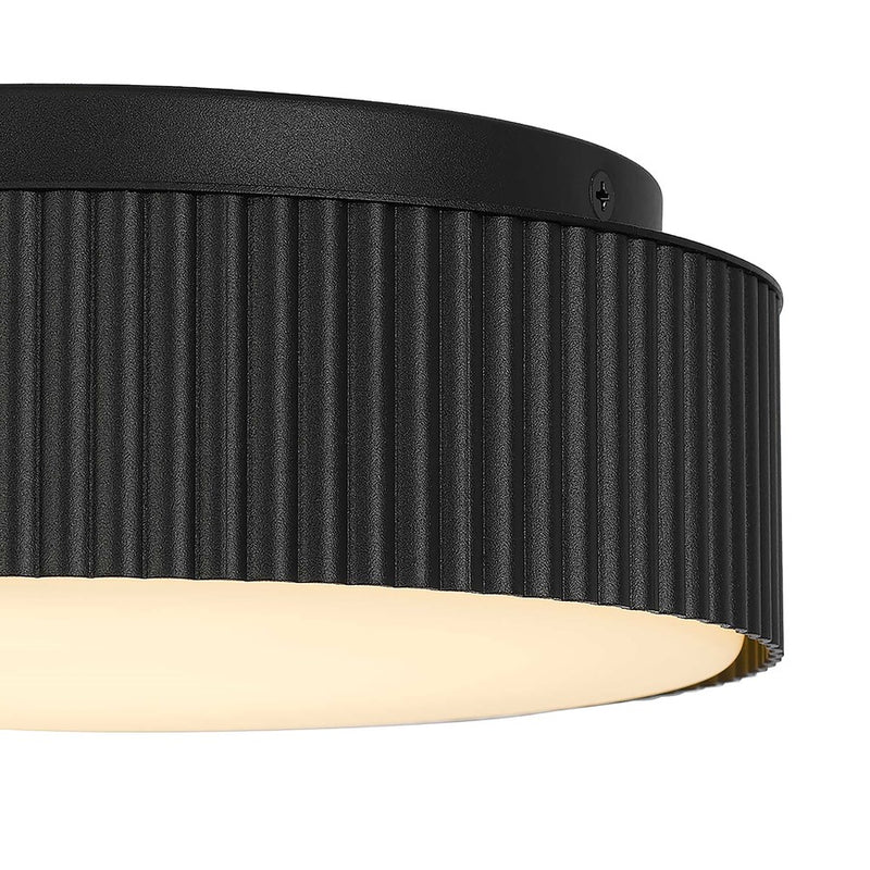 Alteck Channel 9in 1-Light LED Outdoor Flush Mount | Art Deco Sand Black Aluminum and Etched White Opal Glass | Porch | Model AFM0064-5CCT-W-BK