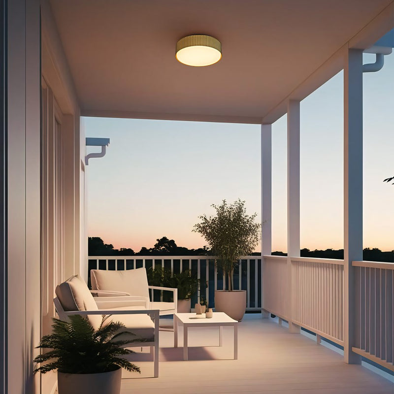 Alteck Channel 9in 1-Light Outdoor Flush Mount | Art Deco Sand Black and Etched White Opal Glass | Hallway & Covered | Model AFM0064-5CCT-W-BK-PB