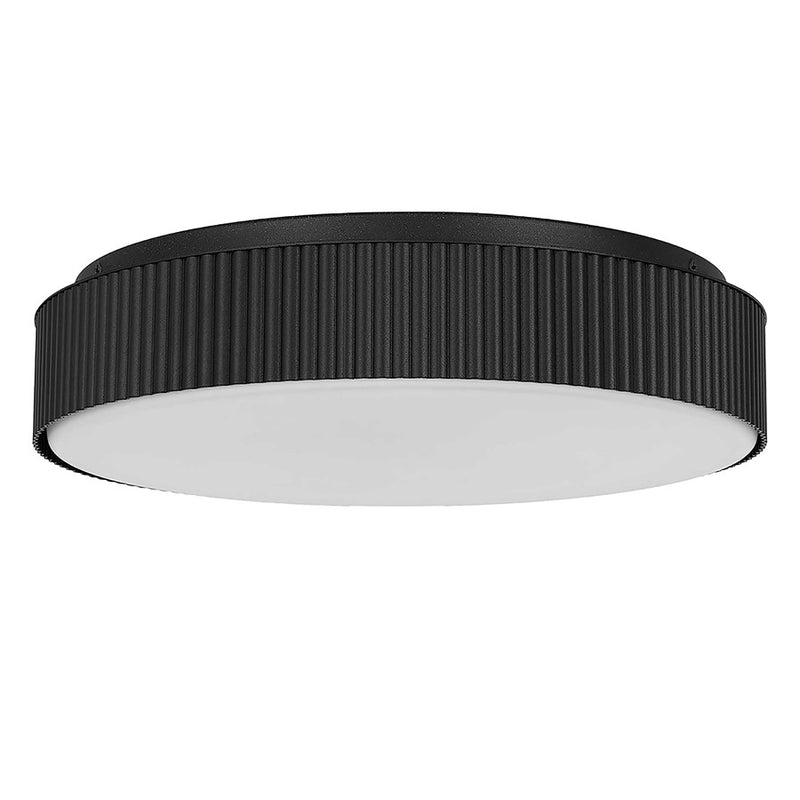 Alteck Channel 13in 1-Light Outdoor Flush Mount | Art Deco Sand Black Aluminum and Etched White Opal Glass | Covered Patio | Model AFM0065-5CCT-W-BK