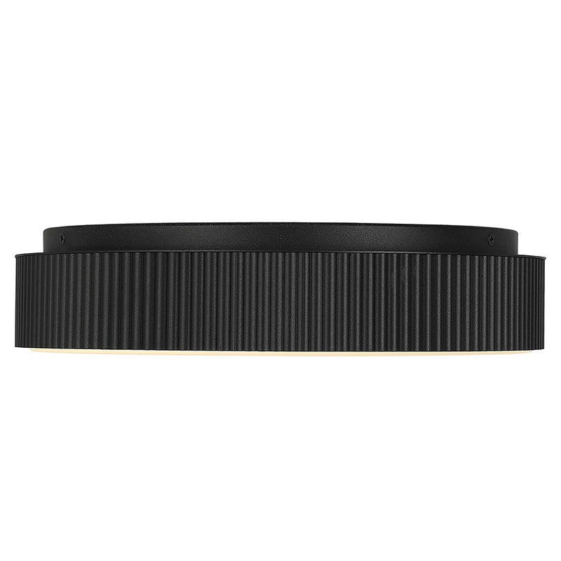 Alteck Channel 13in 1-Light Outdoor Flush Mount | Art Deco Sand Black Aluminum and Etched White Opal Glass | Covered Patio | Model AFM0065-5CCT-W-BK
