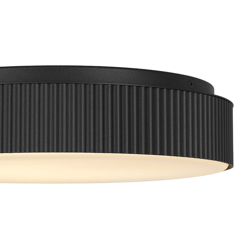 Alteck Channel 13in 1-Light Outdoor Flush Mount | Art Deco Sand Black Aluminum and Etched White Opal Glass | Covered Patio | Model AFM0065-5CCT-W-BK