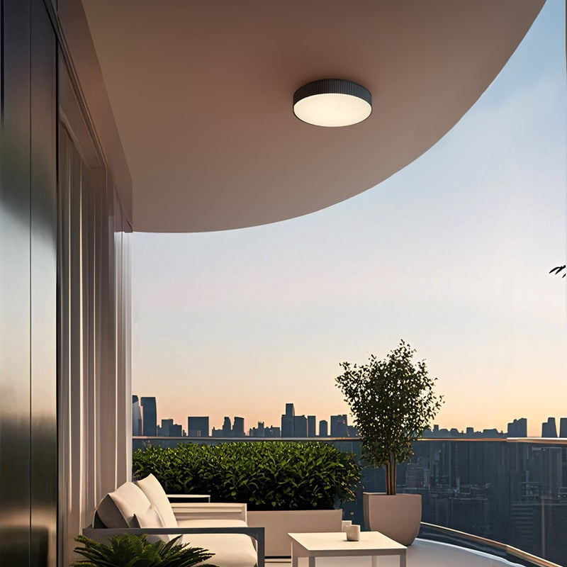 Alteck Channel 13in 1-Light Outdoor Flush Mount | Art Deco Sand Black Aluminum and Etched White Opal Glass | Covered Patio | Model AFM0065-5CCT-W-BK