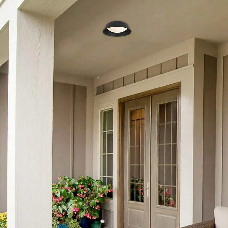 Alteck Pez 11in LED Outdoor Flush Mount | Contemporary Sand Black and Etched White Opal Glass | Porch & Patio | Model AFM0066-5CCT-W-BK
