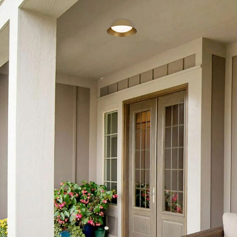 Alteck Pez 11in 1-Light Outdoor Flush Mount | Contemporary Painted Brass and Etched White Opal Glass | Entryway & Covered | Model AFM0066-5CCT-W-PB