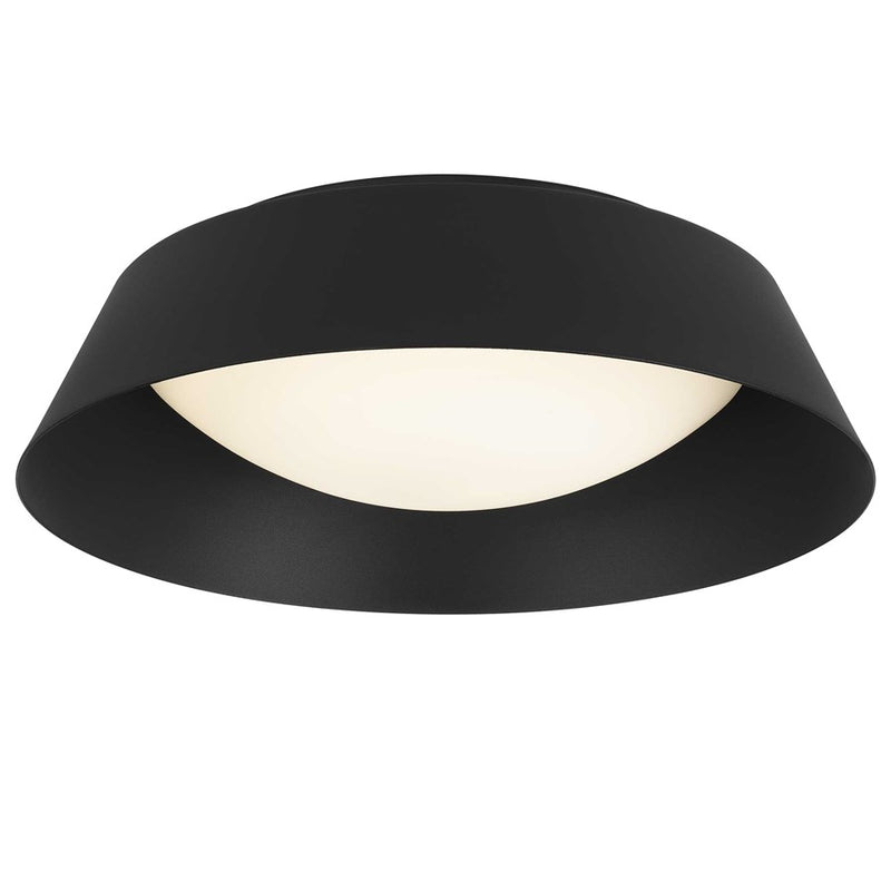 Alteck Pez 15in LED Outdoor Flush Mount | Contemporary Sand Black Aluminum and Etched White Opal Glass | Entryway & Covered | Model AFM0067-5CCT-W-BK