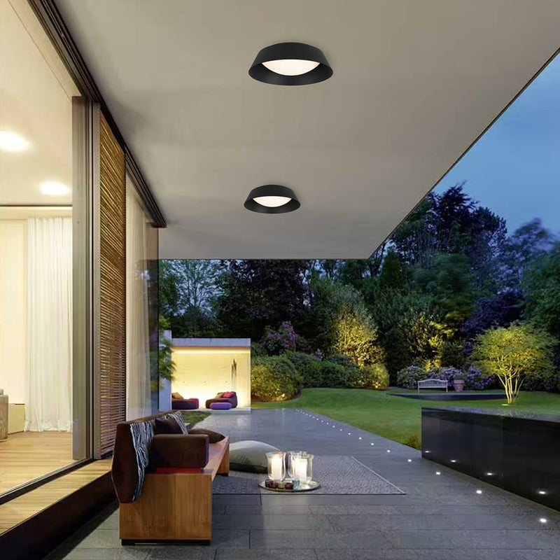 Alteck Pez 15in LED Outdoor Flush Mount | Contemporary Sand Black Aluminum and Etched White Opal Glass | Entryway & Covered | Model AFM0067-5CCT-W-BK