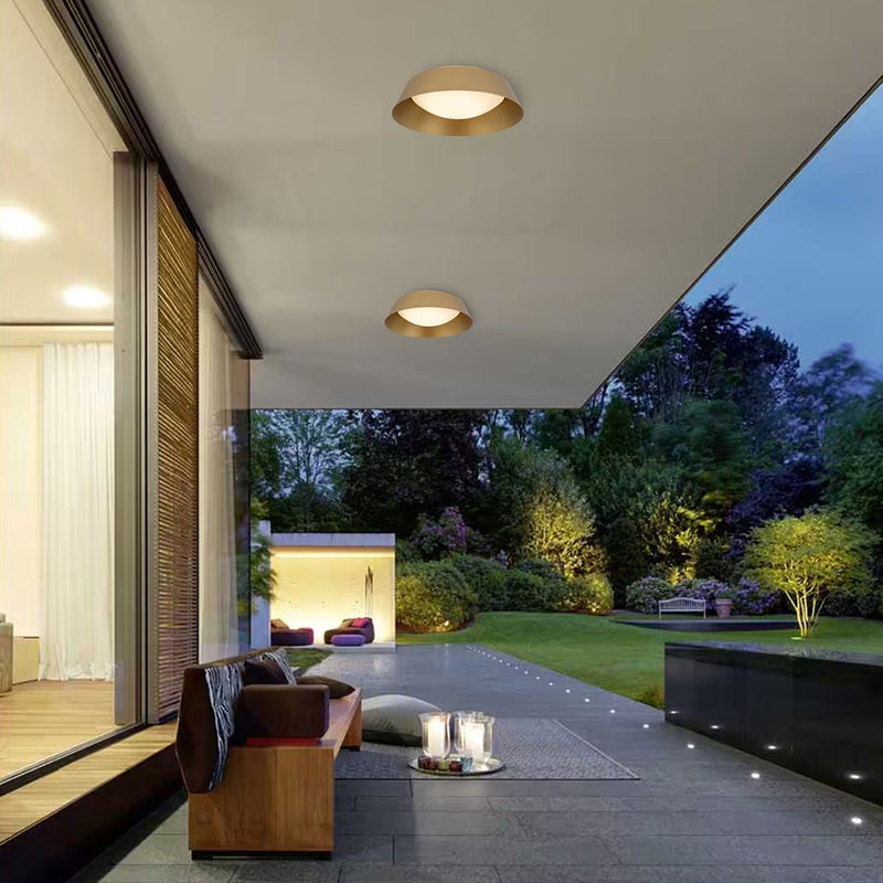 Alteck Pez 15in 1-Light Outdoor Flush Mount | Contemporary Painted Brass and White Opal Glass | Covered Patio & Entryway | Model AFM0067-5CCT-W-PB
