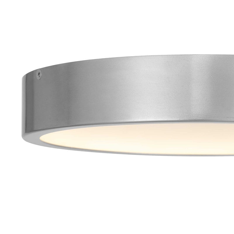 Alteck Stellar 11in 1-Light Outdoor Flush Mount | Contemporary Brushed Aluminum and Etched White Acrylic | Covered Patio | Model AFM0068-5CCT-W-BA